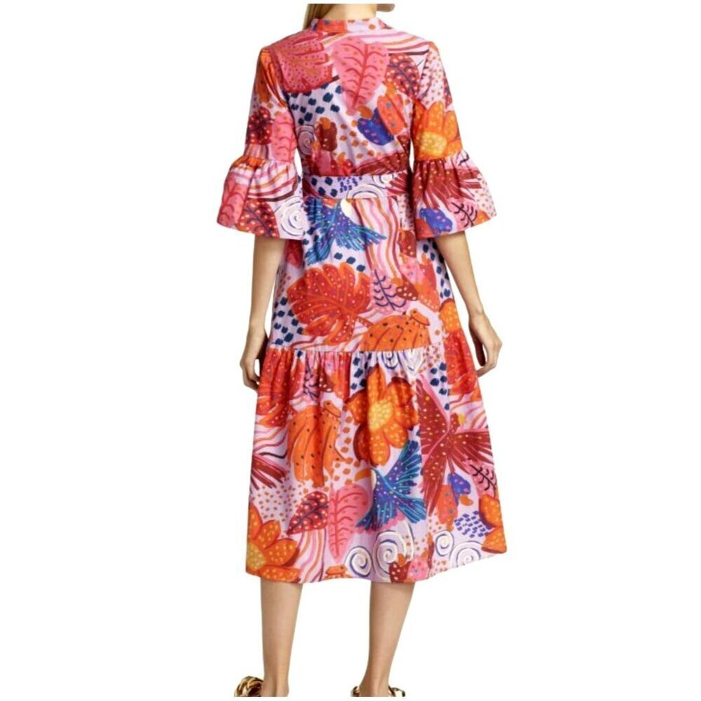 Farm Rio Lilac Floral Botanical Belted Shift Dress Midi Size XL NWT - Picture 2 of 8